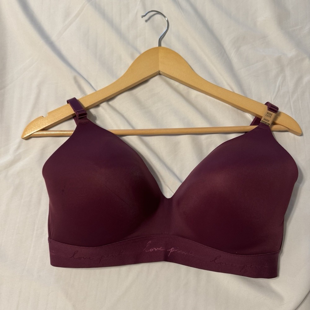 Victoria's Secret PINK Burgundy Wear Everywhere Bra 36DD Wirefree Lightly Lined